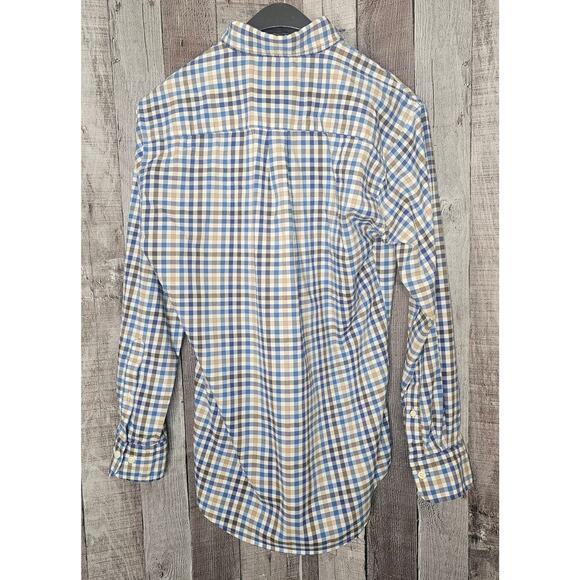 PETER MILLAR Blue Tan Check Long Sleeve Button Down Shirt Men's size Small - Picture 2 of 5